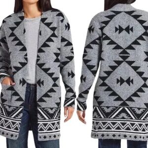 Frye Cardigan Black Gray Aztec Knit Duster Southwestern Geometric Women's XL